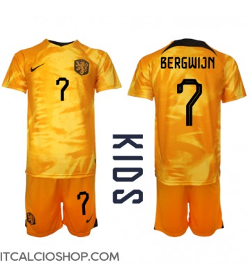 Olanda Steven Bergwijn #7 Prima Maglia Bambino Mondiali 2022 Manica Corta (+ Pantaloni corti)